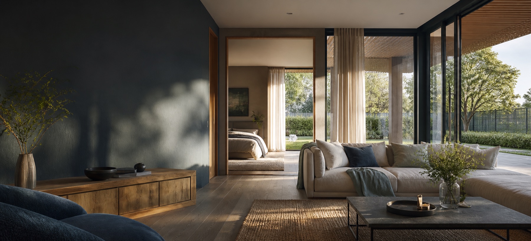 Serene, energy-conscious contemporary British home interior